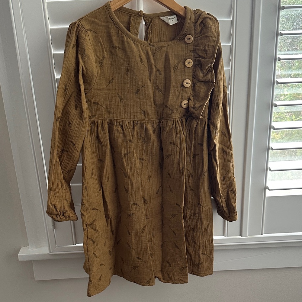 City Mouse mustard yellow/ brown dress, size 6